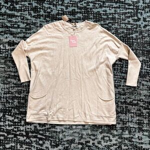 Blushing Brunette Beige Big Baggy Sweater Top with pockets S/M